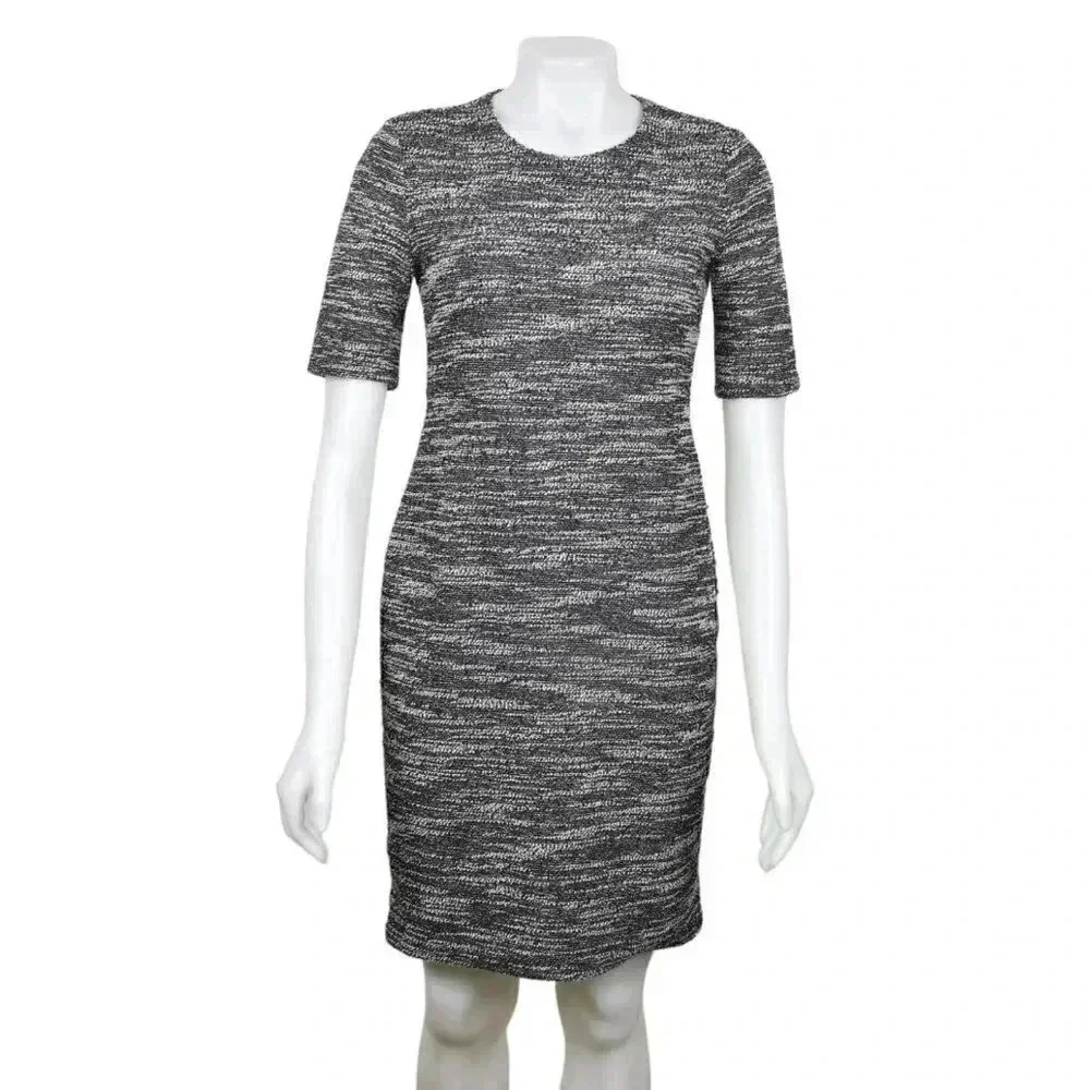 Banana  Republic Boucle Sheath Dress Size 6 Petite Black White - Picture 4 of 13